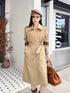 Women Double Breasted Collar Down Color Contrast Trench Coat